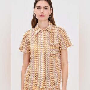 Palmacea Multicolor Maya Viva Crochet Button Front Shirt Size Medium